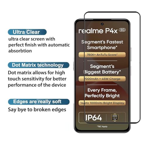 Image of FabeKee Tempered Glass Screen Protector Compatible For Black Cellphone With Edge To Edge Coverage And Easy Installation Kit (Transparent, realme P4X 5G)