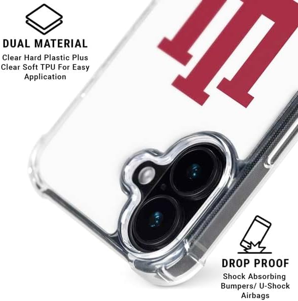 Skinit Clear Phone Case Compatible with iPhone 16 - Officially Licensed Indiana University IU Logo White Design