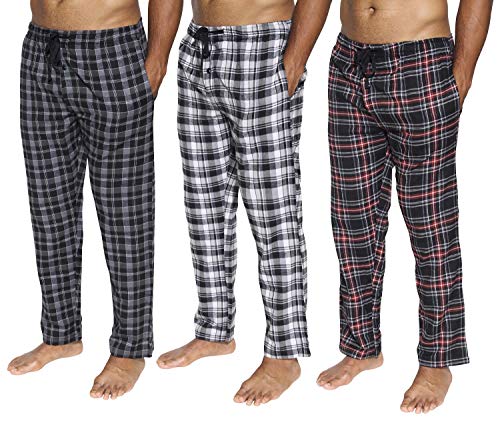 3 Pack : Flannel Mens Pajama Pants Cotton Super Soft Pajamas for Men Flannel Fleece Buffalo Plaid Pj Lounge Pants Men,ST 3-XL