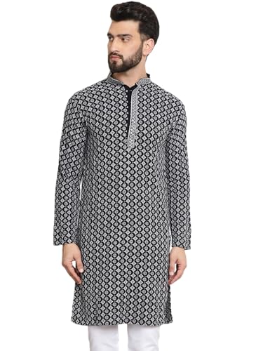 Image of SOJANYA Men's Cotton Regular Fit Casual (Since 1958 Contrast Embroidered Sequinned Long Kurta