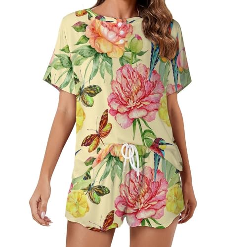 Ensemble de pyjama femme léger manches courtes vêtement de nuit été imprimé