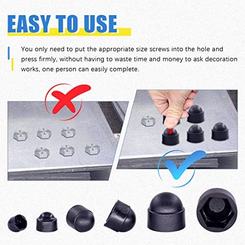 Glarks 160Pcs Black Bolt Covers Screw Caps Assortment Kit, M4 M5 M6 M8 M10 M12 Nylon Acorn Dome Protection Caps for Protecting Hexagon shaped Screws Bolts (Black)
