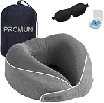 Super Oreiller de voyage pour tête et cou doux, oreiller en forme U de mousse mémoire Premium avec petit sac, 360-Degree Protection des avions, des voitures, des autobus, des trains, de la napping de bureau, du camping (Dark Gray)