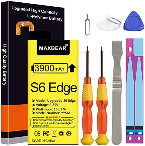 Galaxy S6 Edge Battery, (Upgraded) MAXBEAR 3900mAh 3.85V Li-Polymer Replacement Battery EB-BG925ABE for Samsung Galaxy S6 Edge G925V G925A G925T G925P with Repair Tool Kit