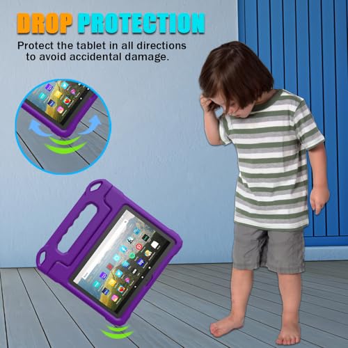 Image of DJ&RPPQ 8in Tablet Case for Kids, Shockproof Kid-Proof Cover for 8 inch Tablet- Purple