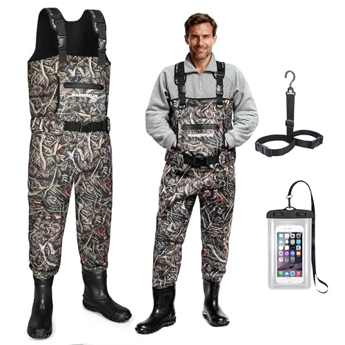 wasserflux Chest Waders with Boots, Waterproof 4mm Neoprene Fishing Waders, Reinforced Knees, Insulated Bootfoot for Hunting & Outdoor(M10)