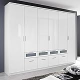 B 271 cm / H 212 cm / T 56 cm Kleiderschrank Hochglanz weiß 6 Türen B 271 cm Schrank Drehtürenschrank Wäscheschrank Kinderzimmer Jugendzimmer