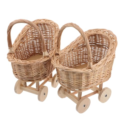 Poussette en osier decorative pour babyshower et centre de table elegant - 2