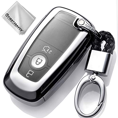 Key Protection Shell Auto Schlüssel Hülle Key Cover Case Etui Silikon mit Schlüsselanhänger Für 2017 2018 Ford Mustang Explorer Edge Fusion Mondeo F150 F250 F350 F450 F550 3 4 5 Buttons Silber Cover