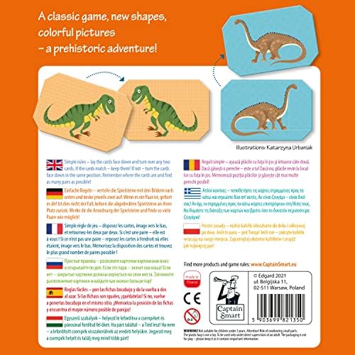 Captain Smart Memory Game Memo Dinosaurs | Educational Game For 3 Year Old Boys & Girls | 2+ Players | Puzzle, Learning toy, Gift for Children 3-9 Year
