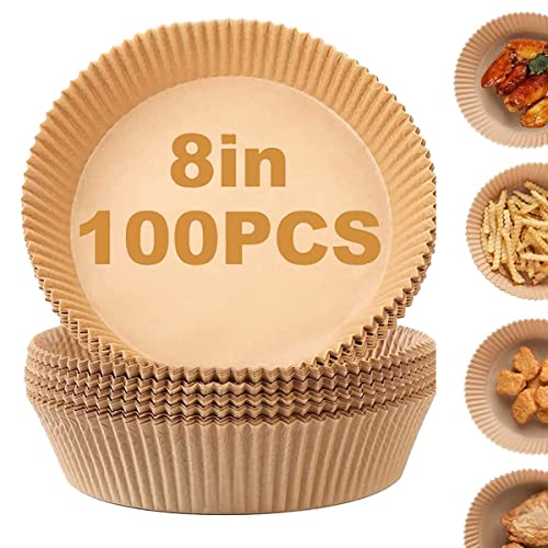 Pansyling Air Fryer Disposable Paper Liners Parchment Paper Non-Stick Liner Oil Proof Waterproof Food-Grade Microwave Oven Baking 7.9 Inch(Fit 5-8 Qt) 100 Pcs #TOP16