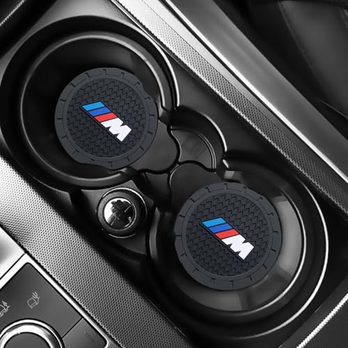 Image of YUIQIEUY Car Cup Holder Coaster for BMW M, Black, 2.75in, 2Pack
