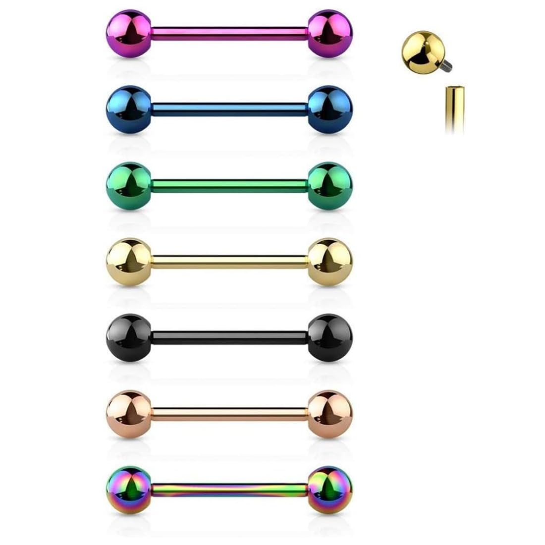 Implant Grade G23 Titanium Internally Threaded 14G Straight Barbell Tongue Rings Nipple Bars Piercing Jewelry 1/2"-12mm, 5/8-16mm