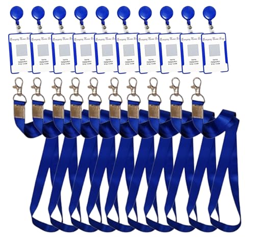 Image of ANG Plastic ID Badge Holder, ID Badge Reel, Lanyard Blue (Pack of 10)