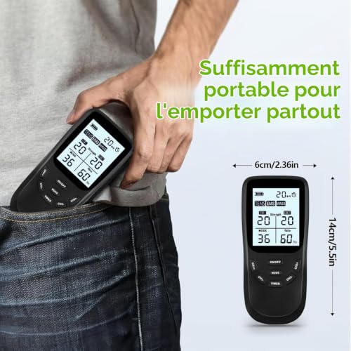 Électrostimulateur musculaire 3 en 1 :TENS/EMS/Massage, thérapie anti-douleur TENS, stimulation électrique des muscles EMS, facile à emporter,36 programmes de Massage + 8 électrodes – vue 7