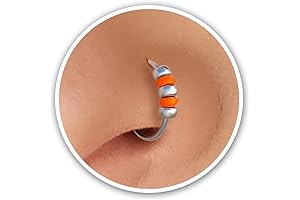 Tiny 24G Sterling Silver Nose Hoop - Orange Beads