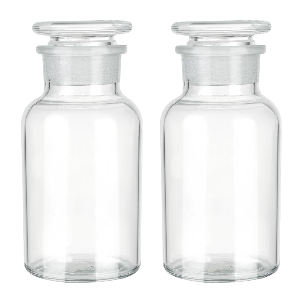OLYCRAFT 2pz flacone di Reagente In Vetro Da Laboratorio 250 ml Bottiglie di Vetro A Bocca Larga con Tappo Smerigliato Bottiglie Trasparenti per Reagenti per Campioni di Laboratorio Scientifico