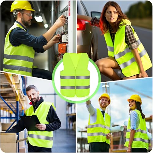 Aerzouser 4 Stück Warnwesten Auto, Sicherheitsweste Auto, Warnwesten, Warnweste Auto,Warnwesten Auto 4er,Warnweste für die Nächtliche Pannenhilfe, Ausgestattet Mit Hochwertigen Reflexstreifen