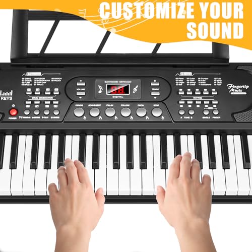Image of 61 Key Portable Keyboard Piano with Stand, Electronic Keyboard Piano Kit, Microphone, Note Stickers, Music Rest, Digital Music Keyboard Built-In Speakers for Beginners
