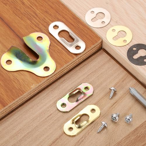 Image of uxcell 40Pcs Round Keyhole Picture Frame Hangers, 23mm Heavy Duty Metal Keyhole Hangers Plates Picture Frame Hanging Plate with Screws for Mirrors Pictures Photo Frames, Black