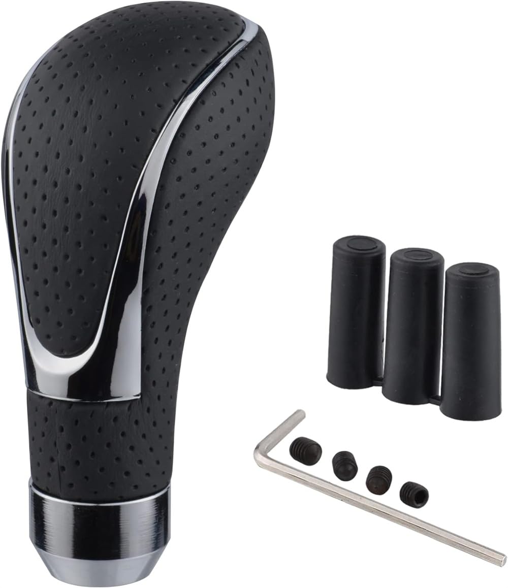 Azonee Gear Stick Knob, Black Leather Shift Handle Lever Shifter Head Transmission fit Most Automatic Manual Vehicles Trucks Cars, 1 Pcs
