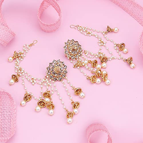 Image of Sukkhi Traditional Brass Gold Plated Wedding Jewellery Bahubali Inspired Long Chain Jhumki Earrings for Women
