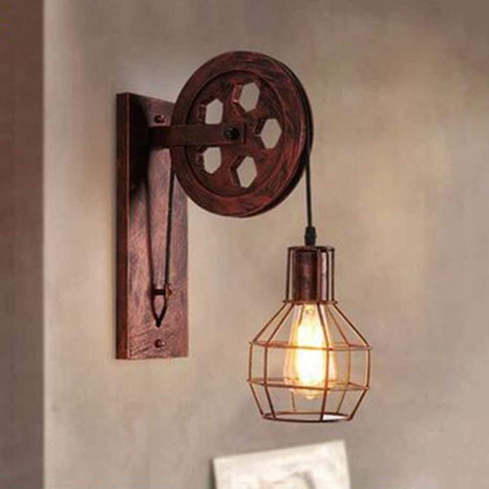 Bracket Light Minimalist Style Metal Bracket Lighting Bracket Light Vintage Industrial Extendable Lighting Fixture with Globe Shade Metal Cage Classic Retro Decorative Lights-Rust Stainless Stee