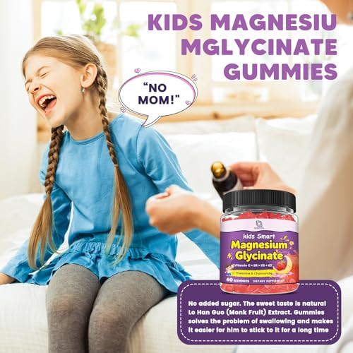 Image of Magnesium Glycinate Gummies for Kids & Adults - 400 /200mg Magnesium Supplement with L-Theanine, Chamomile, D3 & K2, Kids Sleep Gummies Melatonin Free, for Zzz & Relax, Cognition - Sugar Free, 60 Ct