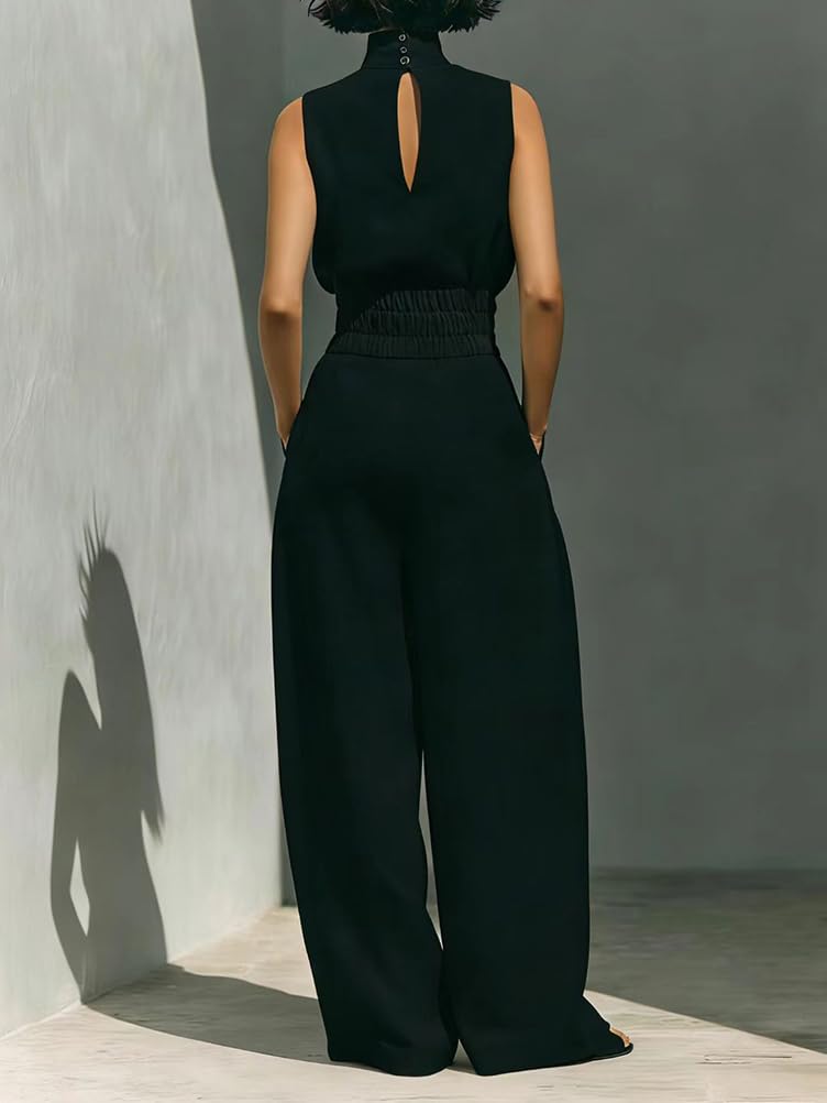 shownicer Ensemble Femme Coton et Lin 2 Pièces Chic et Elegant Tenue sans Manche Débardeurs Et Pantalon Ensembles Ete Décontractée Tenue