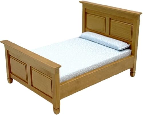 Melody Jane Dolls Houses Casa de muñecas Roble con paneles de cama doble moderna en miniatura Muebles de dormitorio 1:12