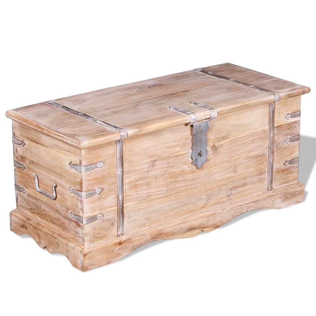 Baúl de madera maciza de acacia con acabado blanco cepillado 90 x 40 x 40 cm, baúl de almacenamiento con tapa, dos asas, con cerradura, versátil y espacio de almacenamiento para sala de estar