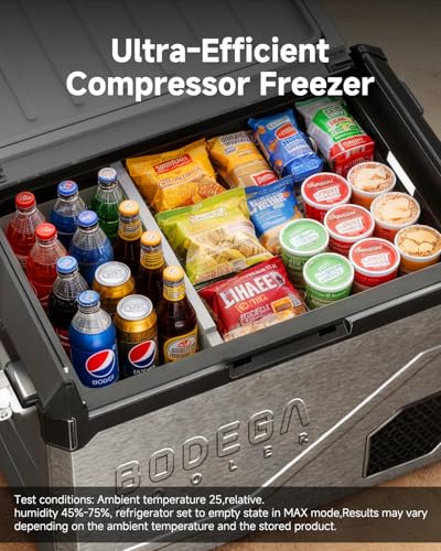 Image of BODEGA 12V Car Refrigerator, 63QT Stainless Steel Portable Fridge with Removable Divider for Dual Zone MAX /ECO Modes & Battery Protection, Electric Cooler for RV, Truck, Camping