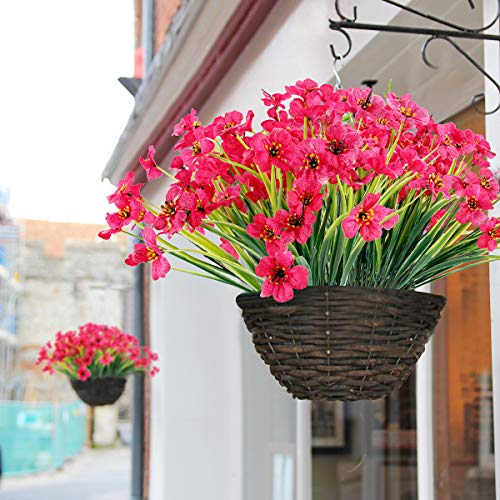 Jemong 12 Bundles Artificial Flowers Outdoor Uv Resistant Fake Flowers No Fade Faux Plastic Plants Garden Porch Window Box Decorating(Rose Red) #TOP5