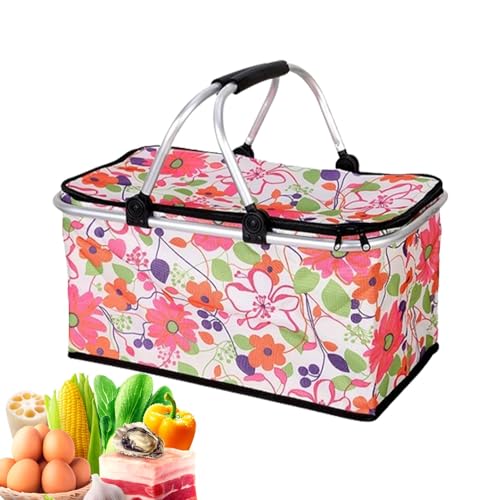 Cesta grande de pícnic para pícnic – enfriador portátil de 30 litros | Bolsa de picnic de tela Oxford con asa, cesta vacía para camping al aire libre, senderismo, camping picnic