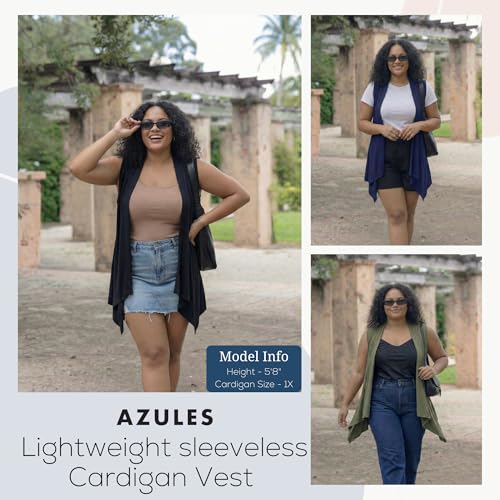 Image of Azules Sleeveless Cardigan for Women, Soft Lightweight Duster Open Front Sleeveless Long Cardigan Vest (3 Pack)
