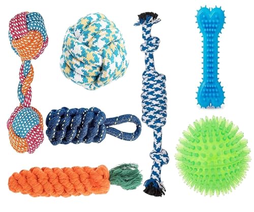Image of Dog Rope Toys + Chew Toys, Combo Pack of 7 (Color May Vary)