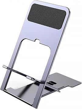 Desk Phone Stand Metal Aluminum Alloy Plate Folding Bracket,Adjustable Cell Phone Stand Mini Portable Phone Holder, Compatible with Mobile Phones and Tablets Within 7.9 inches