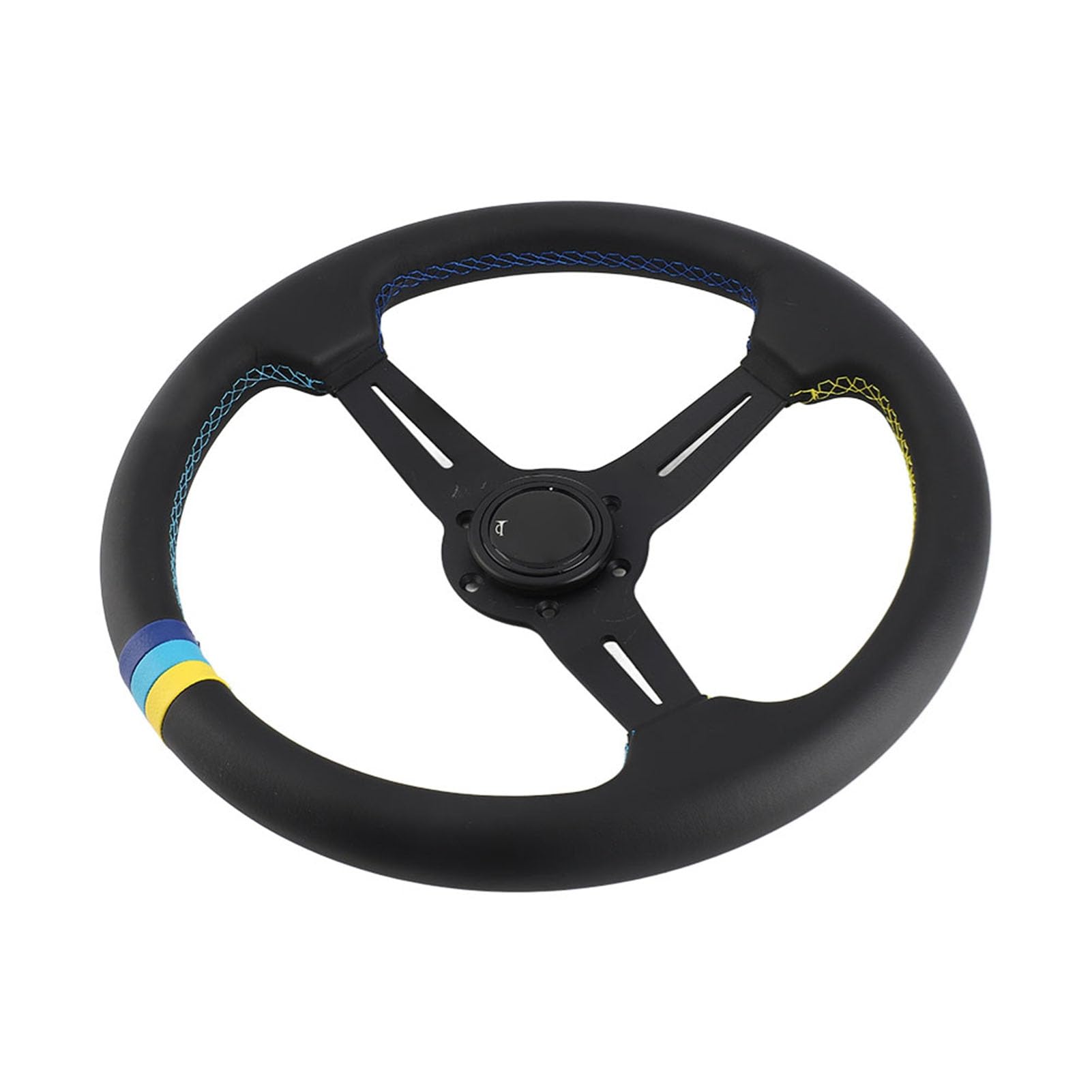 Dioche Accessoire modifié de Voiture 350mm/14 Pouces, 6 Boulons, Demi-plat, Volant de Course en Cuir avec Klaxon pour Voiture Universelle