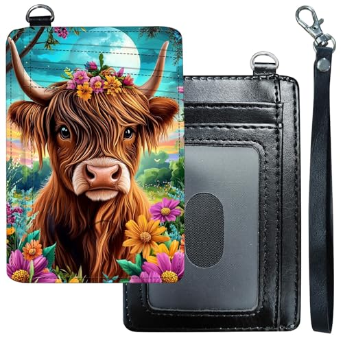 DHYYDSQZ Slim Minimalist Wallet for Men Women Small Credit Card Holder Wallet Front Pocket RFID Blocking Wallets Travel Thin Card Case with ID Window Card Organizer & Wristlet,Cute Highland Cow