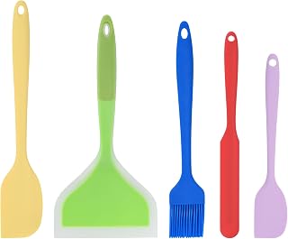 5pcs Silicone Spatula Set, Heat Resistant Non-Stick Baking Tools | Rubber spatulas set, BPA-free, dishwasher-safe, flexible scrapers and spoons for cooking, mixing, glazing and scraping