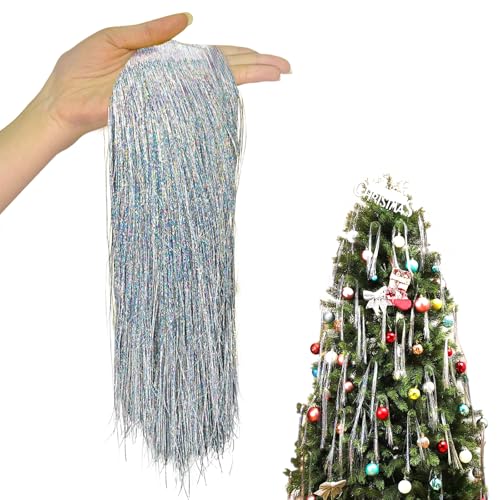 AUXHCYL 3000 Christmas Tinsel Strands Silver Tinsel Angel Hair Tinsel for Xmas Decor Lametta for Holiday Christmas Tree Decorations