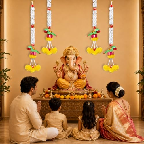 Image of Party Propz Parrot Hanging Decoration Items- 4 Pcs,Toran for Main Door, Janmashtami Decorations Items, Wall Decor Items for Varalakshmi Pooja, Artificial Flower, Ganpati Decoration Setup for Home.