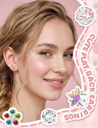 Image of CASSIECA 16 Pairs Hypoallergenic Screw Back Earrings for Women Girls 316L Stainless Steel CZ Ball Heart Flower Screwback Flat Back Stud Earrings Jewelry Gift Women Multicolored Pink