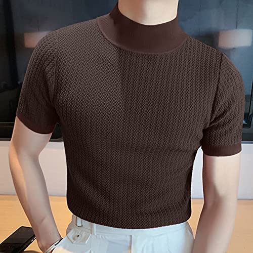 Mock Turtleneck Shirts for Men Solid Knitted Short Sleeve T Shirts Stretch Slim Lightweight Tshirt Basic Undershirts4