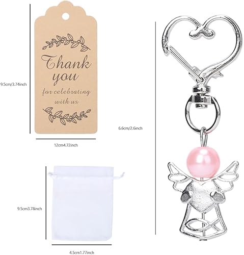 Miniatura 5 de Llavero de ángel, 20 piezas de llavero de ángel perla a granel con regalos de agradecimiento y bolsas de organza, regalos de bautizo de bebé,