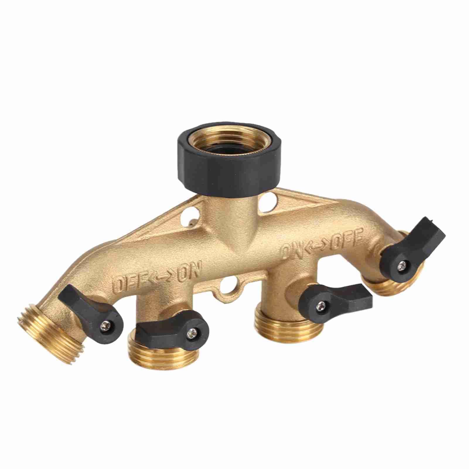 Zerodis Splitter Rubinetto Giardino 4 Vie in Ottone 3/4 Pollici, Divisore Acqua con Controllo Flusso Regolabile, Adattatore Irrigazione Giardino Dorato e Nero per Annaffiamento Esterno