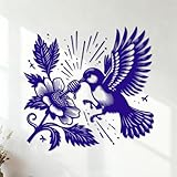 Décalcomanies avec gravures de valeur Un oiseau en vol qui mange du miel de fleurs 72x75.1cm Vous pouvez modifier et ajouter des informations Bleu foncé