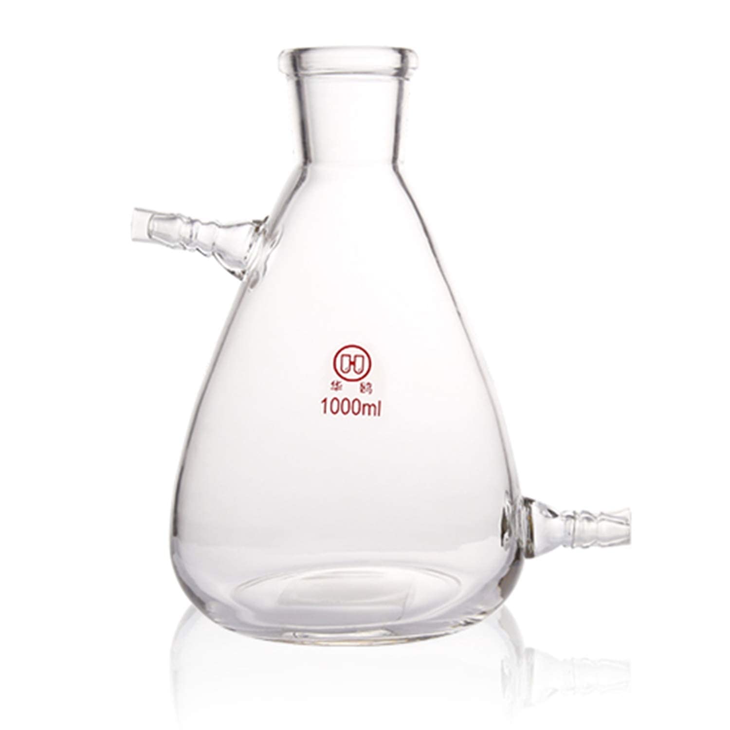Glass Filtering Erlenmeyer Flask with Two Suction Vacuum Adapter Lab Filtration Bottle (1000ml)