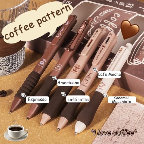 Image of Shuttle Art Coffee Theme Ball Pen Set of 5 | Black Ink 0.5mm Fine Tip Smooth Writing Pens | Soft Grip Cute Aesthetic Pens for School Students Office College Journaling Notes Exams Daily Use & Gift