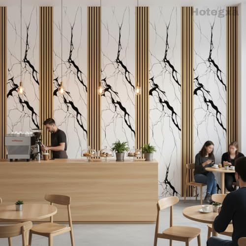 Image of Hotegxa White Marble Wooden Louvers Wallpaper for Walls | Self Adhesive Waterproof PVC Wall Sticker | Peel & Stick TV Unit Background Wallpaper for Living Room, Bedroom & Office (45 x 300 CM)